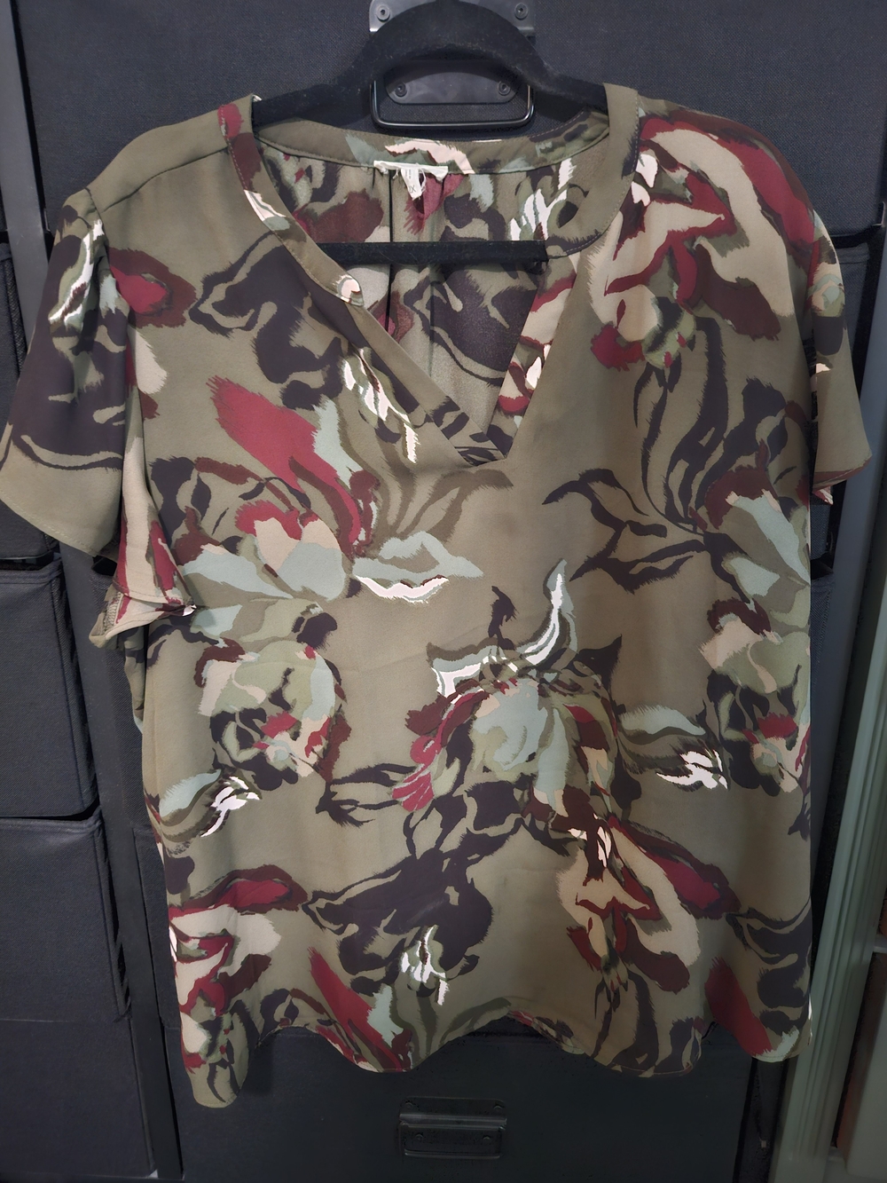 Maurices Olive Green Floral Print V-Neck Blouse